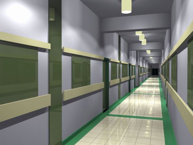 Návrh interiéru chodby druhého podlaží - zelená var.1